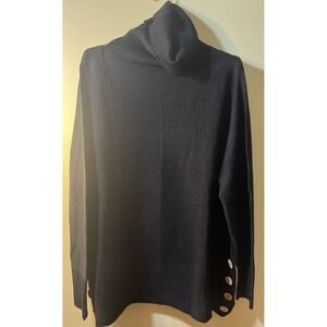 Norm Thompson Women's Cowl Neck Sweater Black Large Statement Buttons